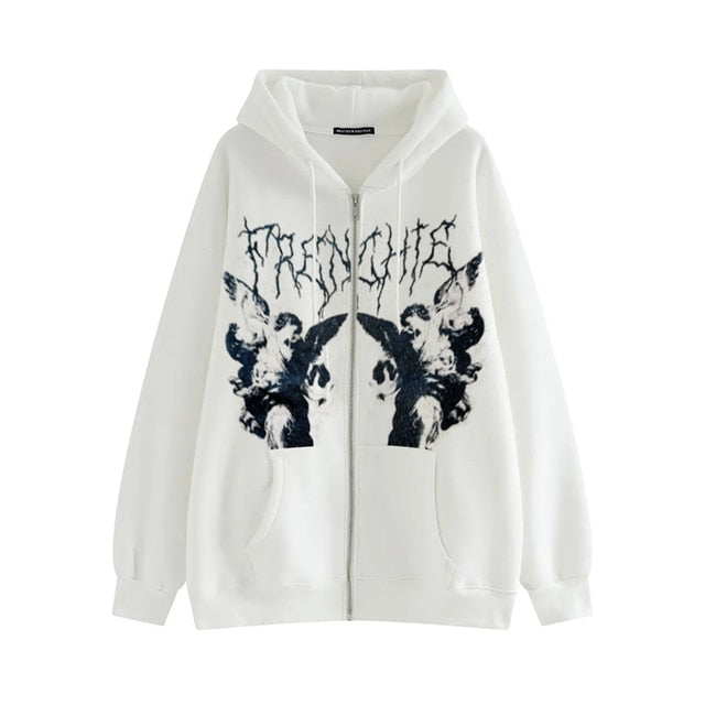 Hip Hop Streetwear Women Hoodies Goth Angel  Jacket Coat