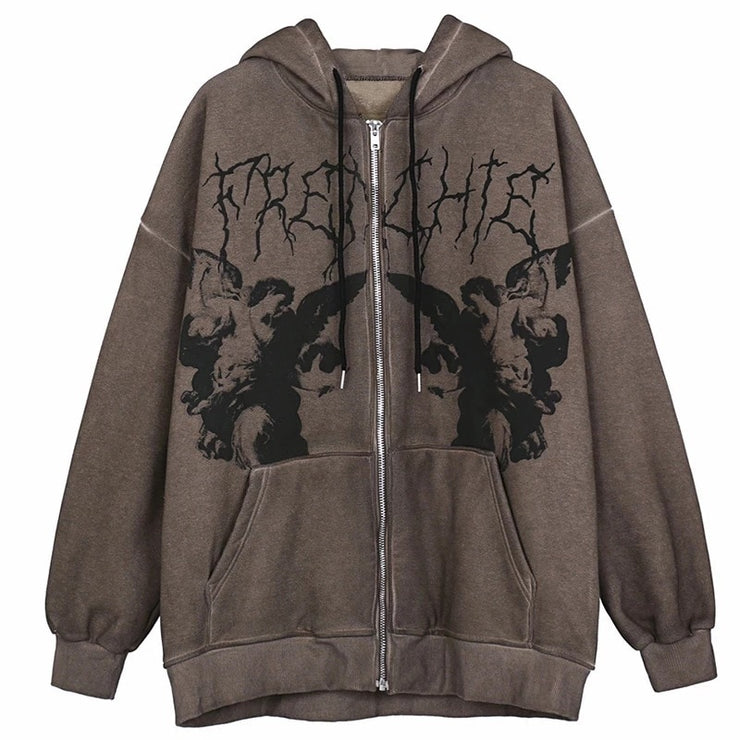 Hip Hop Streetwear Women Hoodies Goth Angel  Jacket Coat