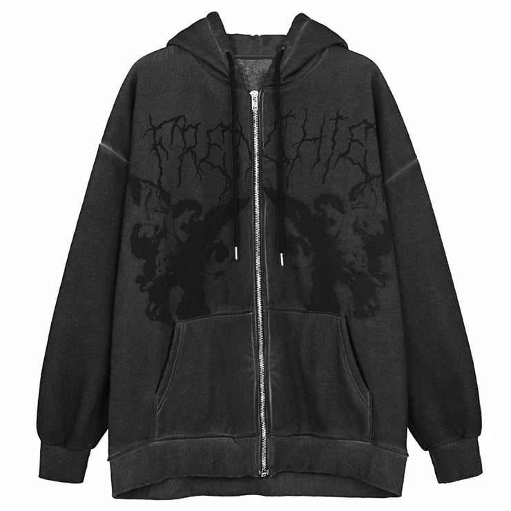 Hip Hop Streetwear Women Hoodies Goth Angel  Jacket Coat