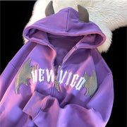 Hooded autumn and winter zippered jacket with cute cow horn three-dimensional